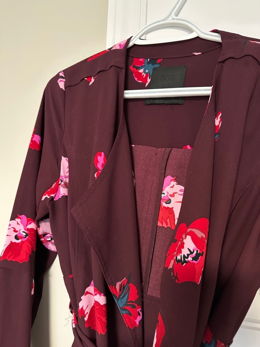 500 Maison Cinqcent S/M Floral Tie-Waist Maroon Women’s Jacket - Picture 3 of 6